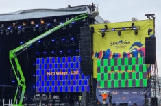ASHBROOK boom lifts for hire in use at Eurovision for the stage build.